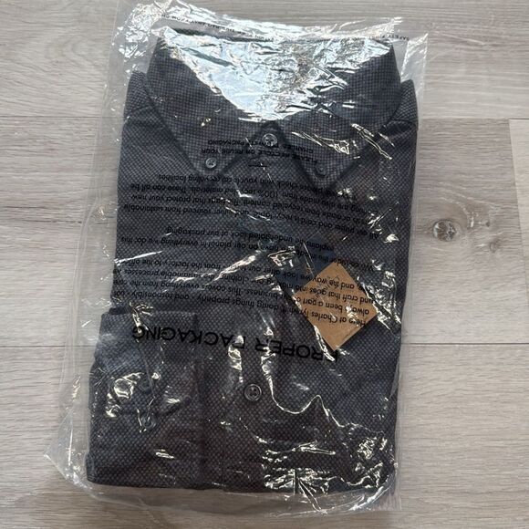 Charles Tyrwhitt Dobby Flannel Shirt Charcoal Grey Classic Fit Shirt Large Nwt - Picture 3 of 6